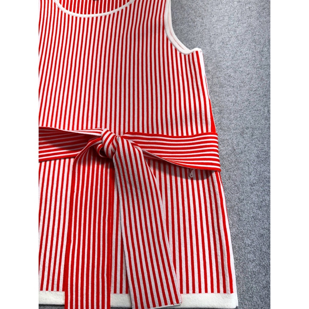 Ann Taylor XS Red White Striped Sleeveless Knit Tie Waist Sweater Tank Top Work - Picture 4 of 9